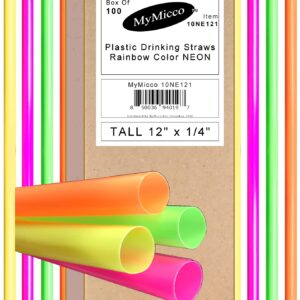 10NE121 MyMicco - 150 Giant 12" x 1/4" Neon Plastic Straws - Shakes, Shakes - Ships To You From OHIO