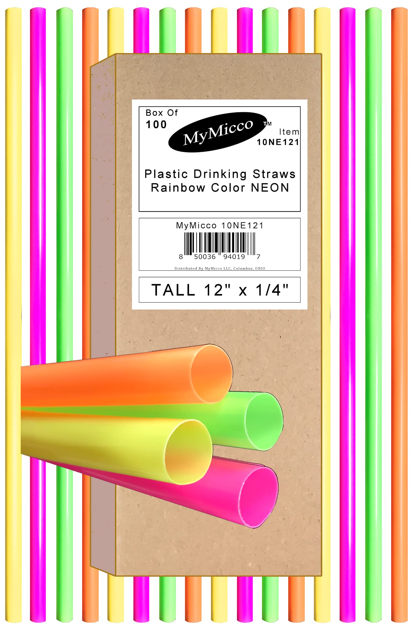 10NE121 MyMicco - 150 Giant 12" x 1/4" Neon Plastic Straws - Shakes, Shakes - Ships To You From OHIO