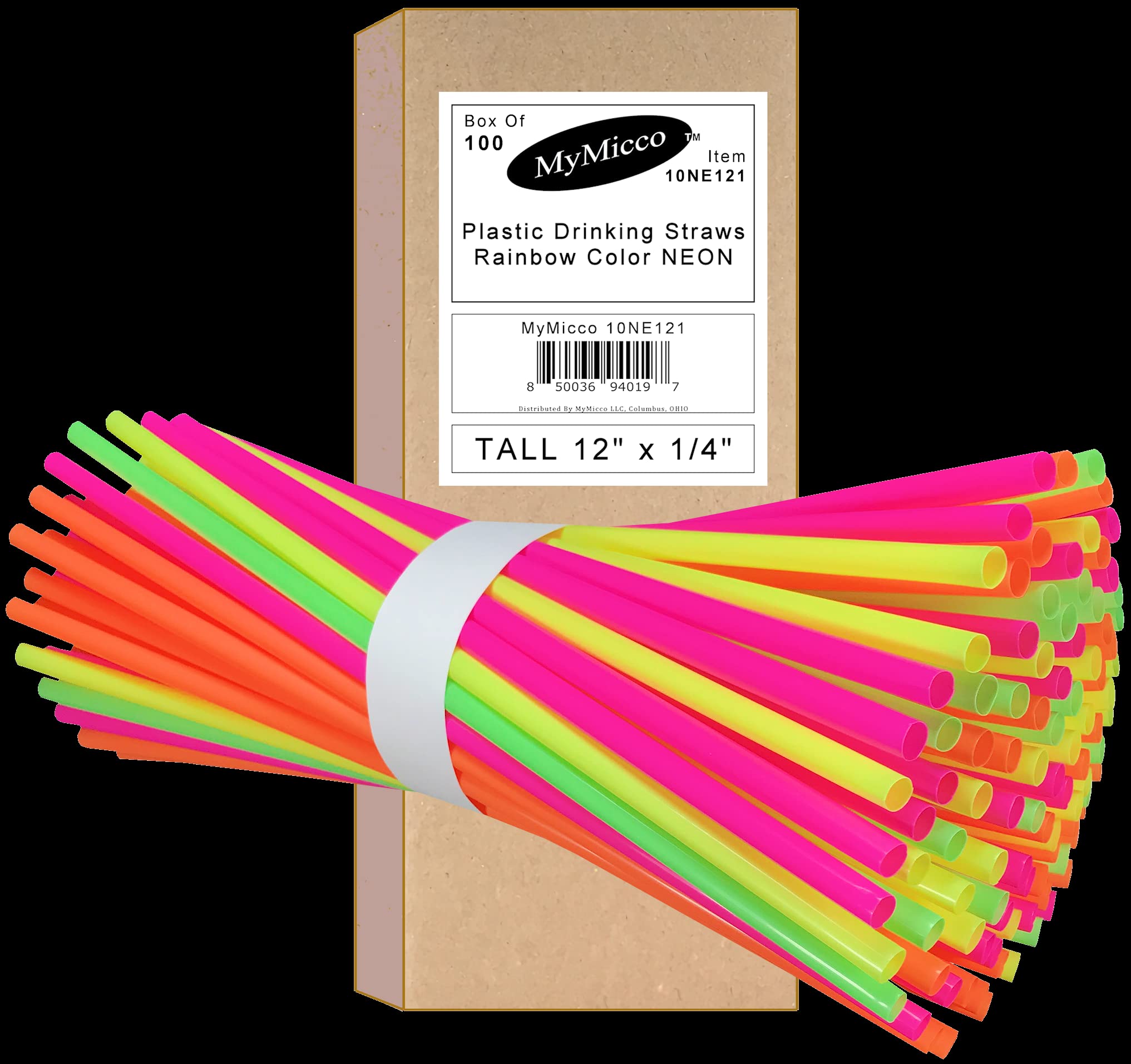 10NE121 MyMicco - 150 Giant 12" x 1/4" Neon Plastic Straws - Shakes, Shakes - Ships To You From OHIO