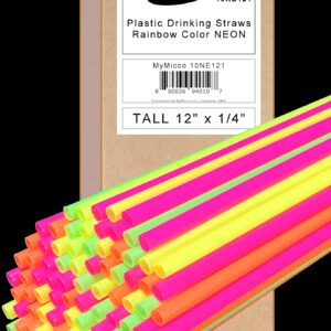 10NE121 MyMicco - 150 Giant 12" x 1/4" Neon Plastic Straws - Shakes, Shakes - Ships To You From OHIO