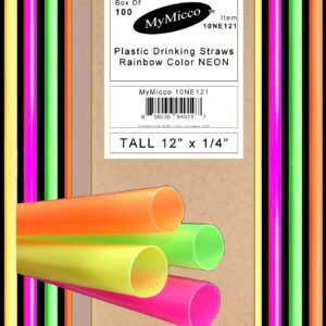 10NE121 MyMicco - 150 Giant 12" x 1/4" Neon Plastic Straws - Shakes, Shakes - Ships To You From OHIO