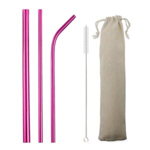 jankng 3 pieces 304 stainless steel metal straws set, 8.5 inch extra wide milkshake bubble reusable drinking straws for 20oz tumblers yeti rumblers cold beverage, pink