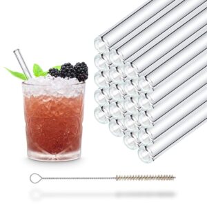 halm glass straws – 20x 6 inch short reusable drinking straws + plastic-free cleaning brush - dishwasher safe - eco-friendly - perfect for parties, tumbler, cocktails - made in germany