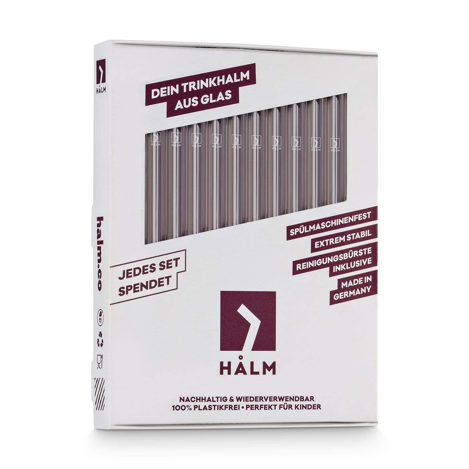 Halm Glass Straws – 20x 6 Inch Short Reusable Drinking Straws + Plastic-Free Cleaning Brush - Dishwasher Safe - Eco-Friendly - Perfect for Parties, Tumbler, Cocktails - Made in Germany