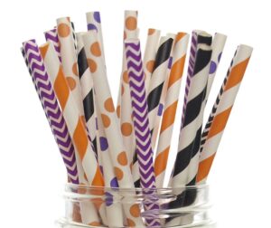 halloween straws (halloween orange, black and purple, 25)