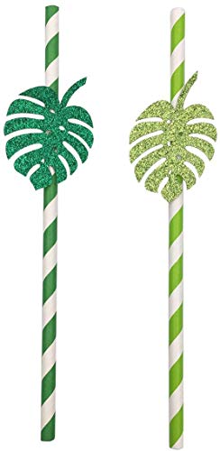 10 Pieces Cactus Monstera Leaf Drinking Straws Disposable Paper Straws for Hawaiian Party Supplies