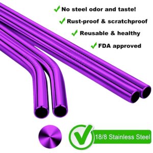 Vannise Stainless Steel Boba Straws, 6 Pack 8.5'' & 10.5'' Long Straws x 0.5'' Diam Wide Mouth Straw, Reusable bubble tea Straws & smoothie Straws for Homemade Thick Drinks, Purple Metal Straw
