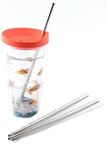 2 Stainless Steel Straws Compatible With Tervis Tumbler 24 oz Travel Insulated Clear Drinking Cup Lid CocoStraw Brand