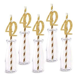 42nd birthday paper straw decor, 24-pack real gold glitter cut-out numbers happy 42 years party decorative straws
