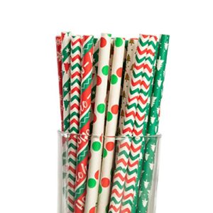 joyin 200 pcs colorful disposable drinking paper straws for christmas party supplies, desserts, and holiday party decorations