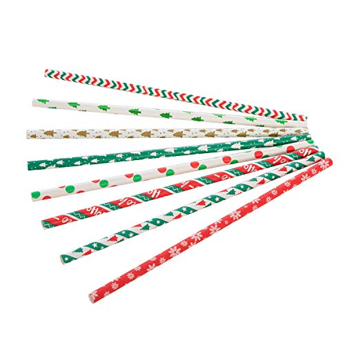 JOYIN 200 Pcs Colorful Disposable Drinking Paper Straws for Christmas Party Supplies, Desserts, and Holiday Party Decorations