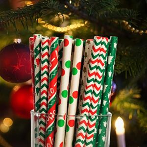 JOYIN 200 Pcs Colorful Disposable Drinking Paper Straws for Christmas Party Supplies, Desserts, and Holiday Party Decorations