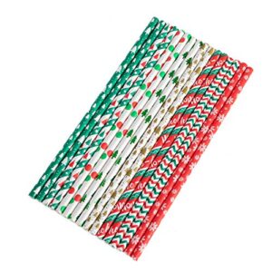 JOYIN 200 Pcs Colorful Disposable Drinking Paper Straws for Christmas Party Supplies, Desserts, and Holiday Party Decorations