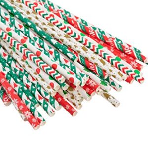 JOYIN 200 Pcs Colorful Disposable Drinking Paper Straws for Christmas Party Supplies, Desserts, and Holiday Party Decorations