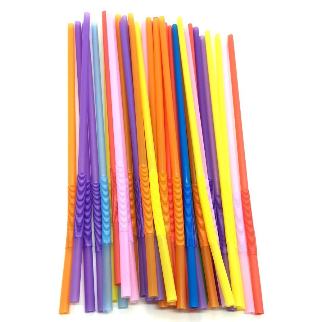 JDYYICZ Colorful Extra Long Flexible Bendy Party Disposabl Drinking Straws, 100 Pieces