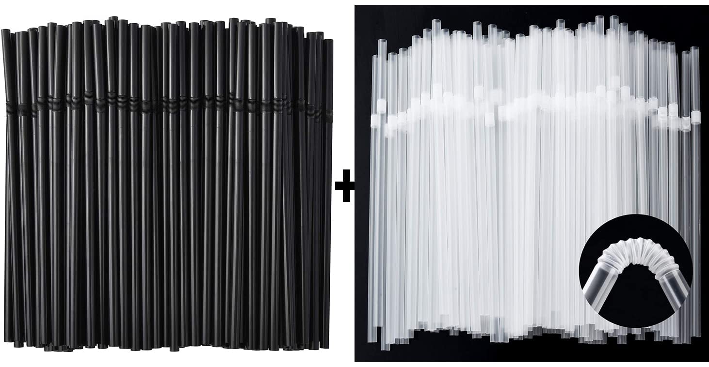 ALINK 500 Black Flexible Straws + 500 Clear Flexible Straws