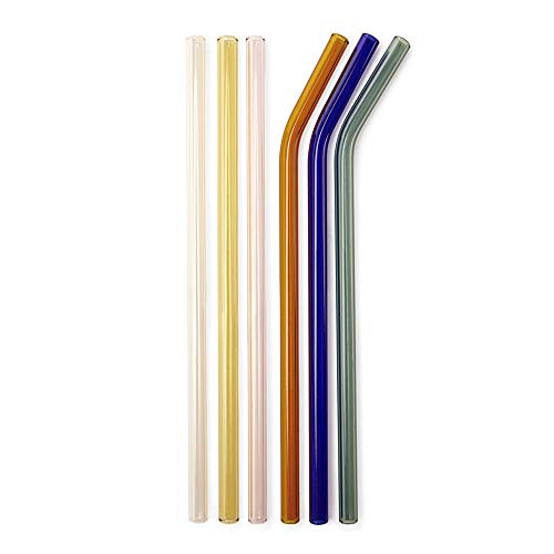 Kikkerland Reusable Glass Straws, 6 Assorted Colors (CU279)