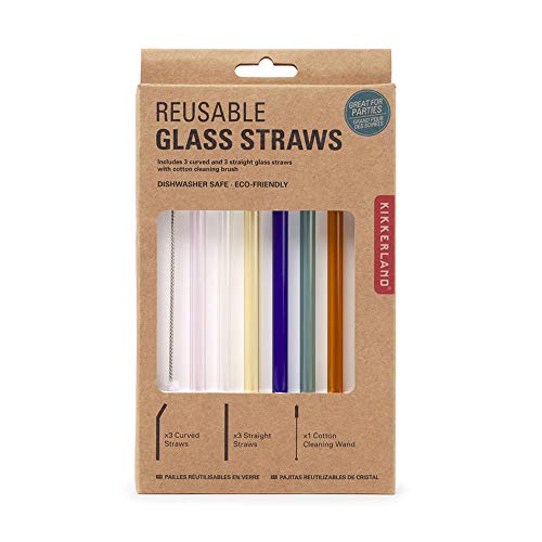 Kikkerland Reusable Glass Straws, 6 Assorted Colors (CU279)