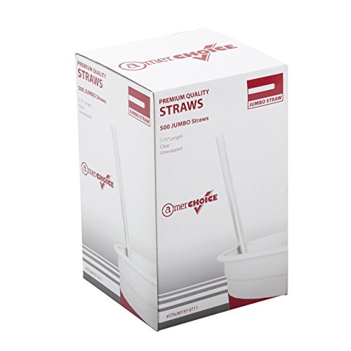 AmerCare 7.75 Inch Jumbo Clear Straws, Unwrapped, Case of 12,000