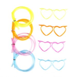 Dzrige 4 Pieces Silly Straw Glasses,Valentine's Day Heart Eyeglasses Straw,Crazy Fun Drinking Straw Eye Glasses,Reusable Loop Straw for Annual Meeting,Fun Party,Birthday,Wedding (4 Colors)