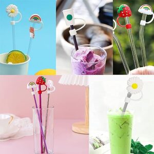 16 Pieces Silicone Straw Tips Cover Reusable Drinking Straw Tips Lids Dust-proof Straw Plugs Portable Straw Caps for 6-8 mm Straws (Cute Style)