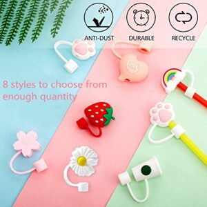 16 Pieces Silicone Straw Tips Cover Reusable Drinking Straw Tips Lids Dust-proof Straw Plugs Portable Straw Caps for 6-8 mm Straws (Cute Style)