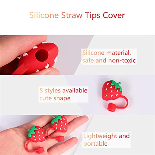 16 Pieces Silicone Straw Tips Cover Reusable Drinking Straw Tips Lids Dust-proof Straw Plugs Portable Straw Caps for 6-8 mm Straws (Cute Style)