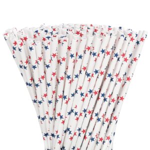 anydesign 200pcs independence day paper straws american flag red blue star pattern for memorial day 4th of july super bowl patriotic party americana themed party celebration