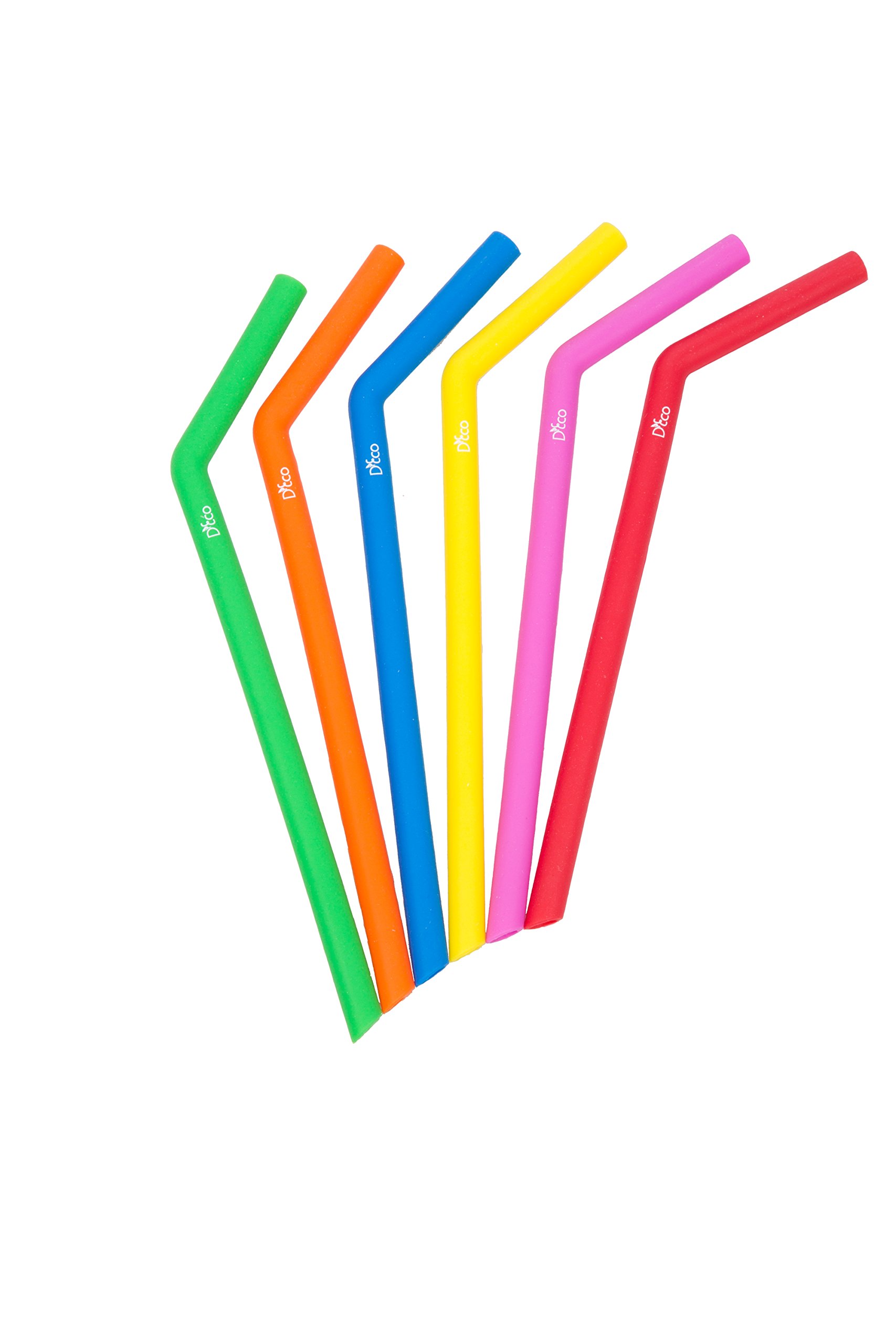 6 Pack Reusable Straws with Cleaning Brush - Sustainable Large Silicone Rainbow Drinking Straws - Use with Any Reusable Tumblers and Cups - BPA Free, Kid-Friendly, Foldable for Travel & Storage