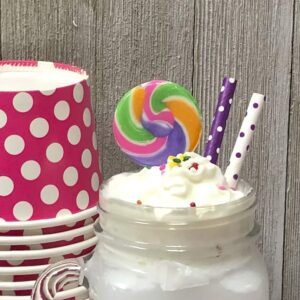 Purple and White Paper Straws - Polka Dot - 7.75 Inches - 50 Pack