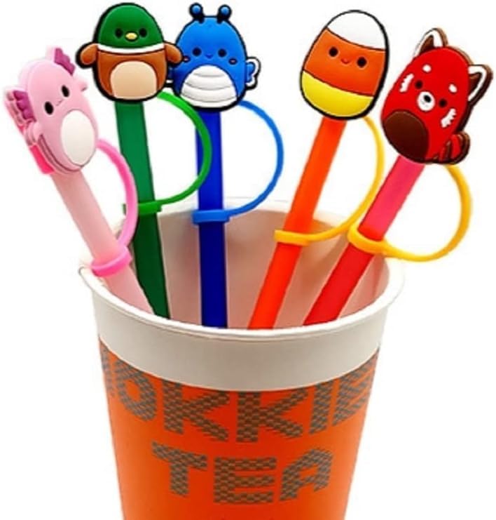 21 Pcs Silicone Straw Topper Party Straw Tips Birthday Party Straw Cap Cover Cartoon Anime Straw Cover Rubber Tips for Straws Cow Reusable Drinking Straw Tips Lids for Kids Party Supplies Party Favor