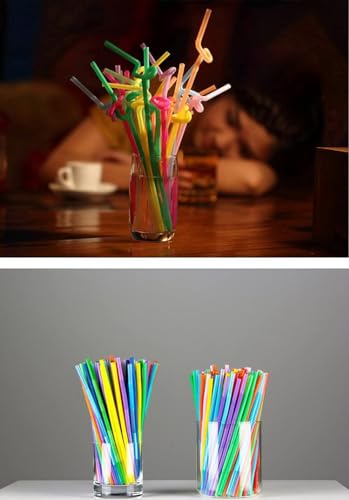 400 Count 10.2 Inch Colorful Flexible Plastic Drinking Straws,Bendable Long Thick Disposable Artical Straws,for Party,for Use with Any Jumbo Cup or Water Bottle,BAP Free,Diameter 0.24 inch