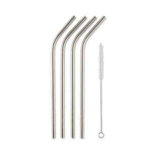 rsvp international endurance stainless steel 8.5" drink straws, 4 count | 5mm fits most tumblers | reusable & durable | for smoothies, frappes, sodas, tea & more | dishwasher safe