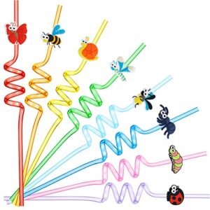 24 pieces bug party favors reusable plastic straws insect drinking straws bugs party decorations for insect themed birthday party supplies decorations, 8 assorted style