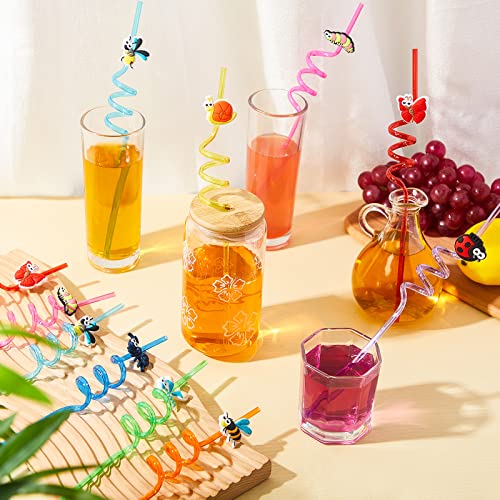24 Pieces Bug Party Favors Reusable Plastic Straws Insect Drinking Straws Bugs Party Decorations for Insect Themed Birthday Party Supplies Decorations, 8 Assorted Style
