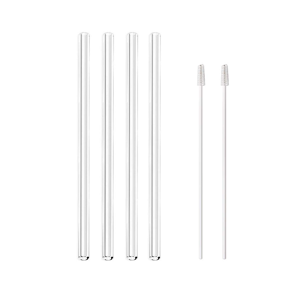 G Reusable Glass Straws Clear - 8.5 inches x 8 mm Straight Drinking Straws Healthy Eco-Friendly BPA Free 4 Pack with 2 Cleaning Stainless Steel Brushes