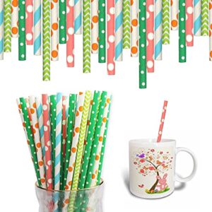 100pcs rainbow paper straws blue strips orange dot blue strips colorful disposable party straws one-off drinking straws for juices beverages shakes eco-friendly straw easter drink party favor supplies