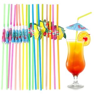 [100 pcs] fruit cocktail drink umbrella straws - disposable party drink umbrella hawaiian straws luau party decorations supplies