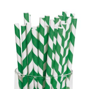fun express green striped paper straws (24 pack)