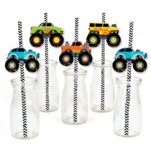 big dot of happiness smash and crash - monster truck - paper straw decor - boy birthday party striped decorative straws - set of 24