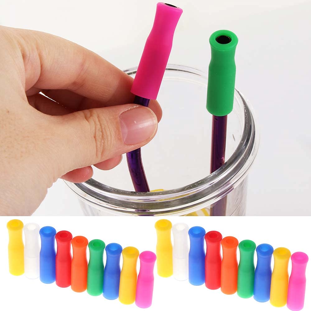 20 Pcs Silicone Straw Tips, Reusable Teeth Protectors Durable Metal Straws Tips Covers, Prevent Scald Straw Covers Fit for 6mm Wide Stainless Steel Straws