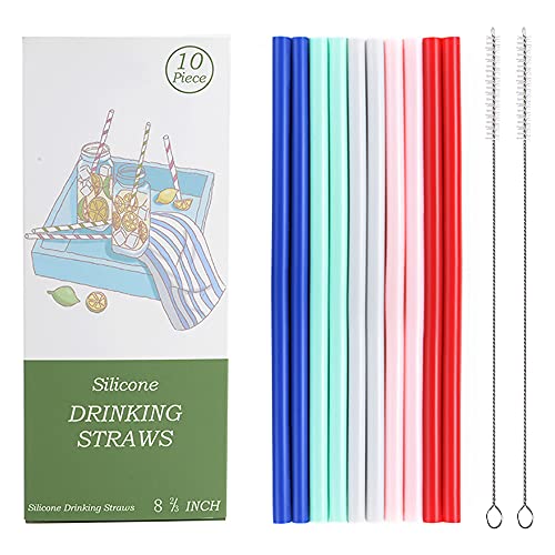 MY ACCBOX 10PCS Reusable Silicone Straws, Collapsible Flexible Portable Silicone Drinking Straw for Smoothie Coffee Juice Hot Chocolate, for 20oz Tumblers (Pure Multicolor, 8.7 inches)