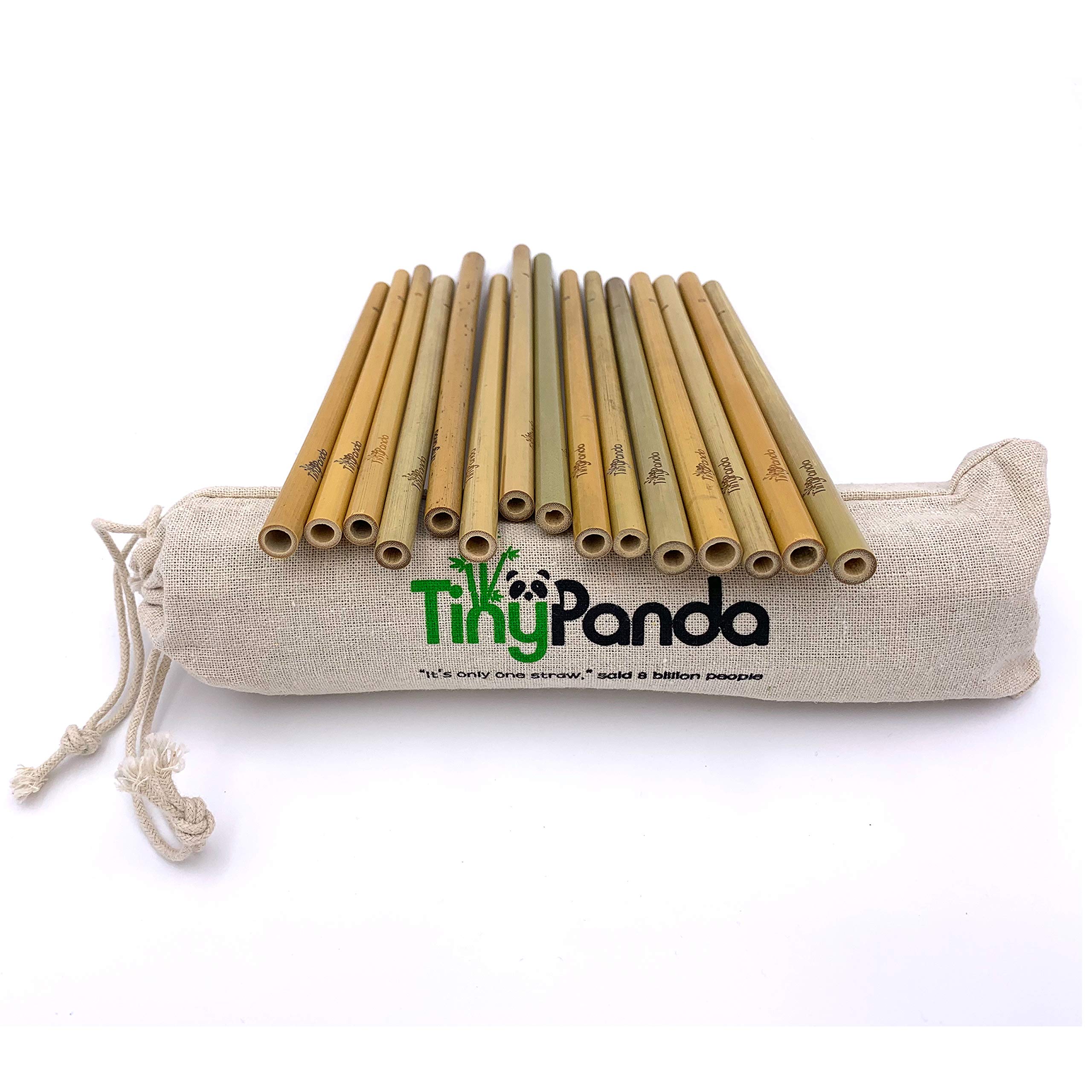 Reusable Bamboo Drinking Straws - Natural Organic Ecofriendly Straws - Set of 15 Straws - Strong and Durable - Including Travel/Storage Pouch - Tiny Panda