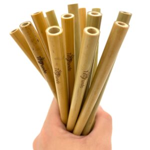 Reusable Bamboo Drinking Straws - Natural Organic Ecofriendly Straws - Set of 15 Straws - Strong and Durable - Including Travel/Storage Pouch - Tiny Panda