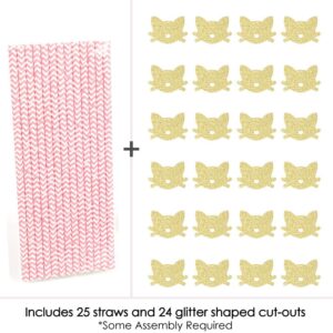 Big Dot of Happiness Gold Glitter Cat Party Straws - No-Mess Real Gold Glitter Cut-Outs and Decorative Purr-FECT Kitty Cat/Kitten Meow Baby Shower or Birthday Party Paper Straws - Set of 24