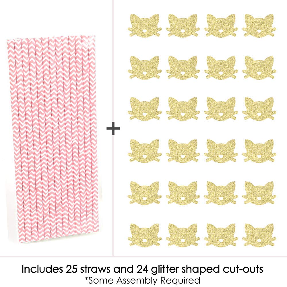 Big Dot of Happiness Gold Glitter Cat Party Straws - No-Mess Real Gold Glitter Cut-Outs and Decorative Purr-FECT Kitty Cat/Kitten Meow Baby Shower or Birthday Party Paper Straws - Set of 24