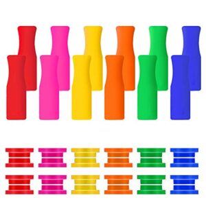 12 Pack Silicone Tips Reusable Straw Tips Multicolored Stainless Steel Straws Cover with 24Pcs Anti-slip Silencers for 1/4’’ (6mm) Wide Stainless Steel Drinking Straws
