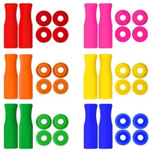 12 pack silicone tips reusable straw tips multicolored stainless steel straws cover with 24pcs anti-slip silencers for 1/4’’ (6mm) wide stainless steel drinking straws