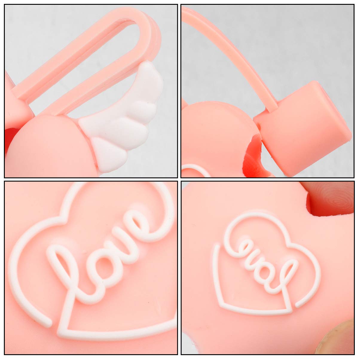 Straw Plugs Cover 3Pcs Silicone Straws Tips Covers Heart Wings Drinking Straw Tips Lids Plug Cold Straws Cap without Straw for Anti- Outdoor Decor (Assorted Color) Silicone Straw Plug