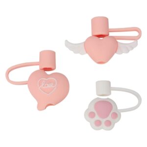 Straw Plugs Cover 3Pcs Silicone Straws Tips Covers Heart Wings Drinking Straw Tips Lids Plug Cold Straws Cap without Straw for Anti- Outdoor Decor (Assorted Color) Silicone Straw Plug